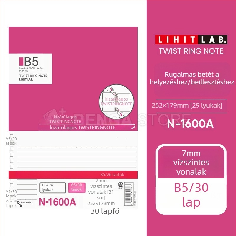 B5-ös kötetes noteszhez csereoldalak – 30 oldal, 40 g papír, nyersfa rostanyag