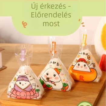 Háromszög alakú rizsgolyó csomagoló taska, élelmiszer-minőségű, könnyen téphető nyitás, műanyag zacskó négyzetes alappal, Márka: Special-shaped Smart Bag