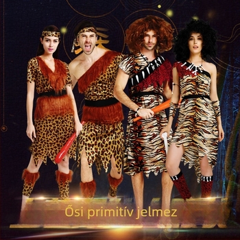 Halloween gyerekeknek etnikai jelmez – uniszex primitív vadász ihletésű színpadi jelmez, 100% poliészter