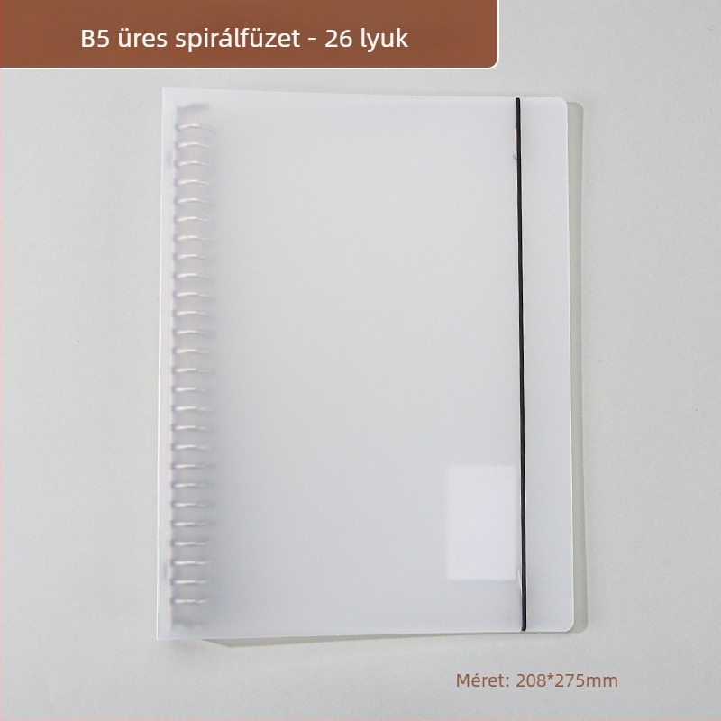 Átlátszó PP borítós napló, zárással, levehető spirállal, formátum B5