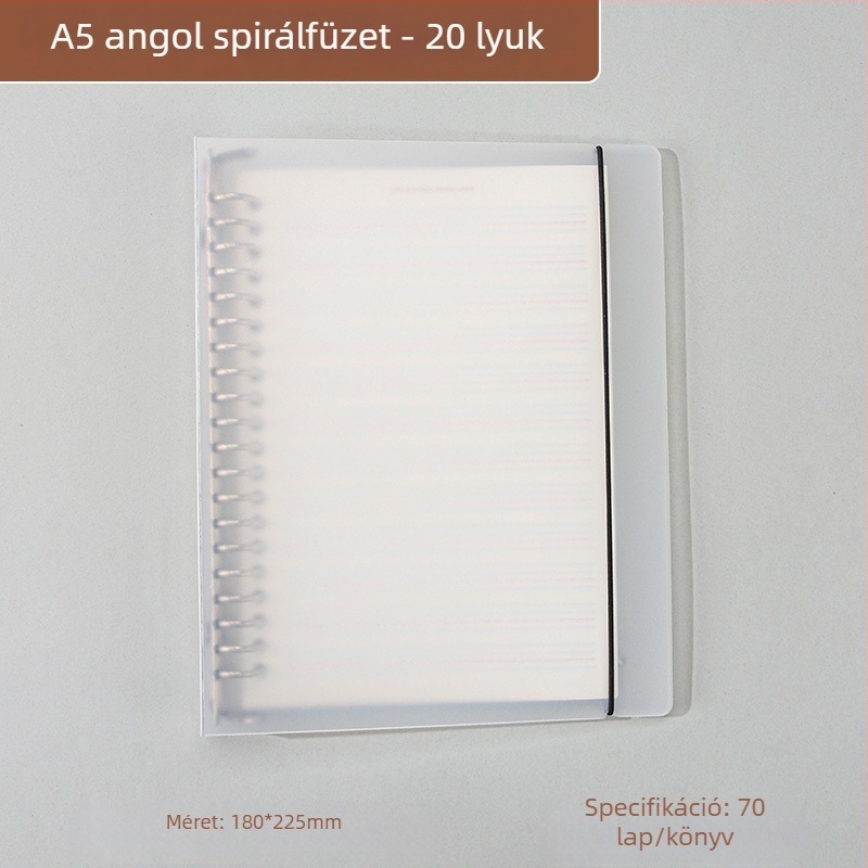 Átlátszó PP borítós napló, zárással, levehető spirállal, formátum B5