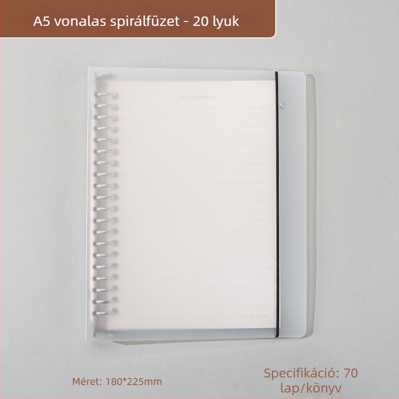 Átlátszó PP borítós napló, zárással, levehető spirállal, formátum B5