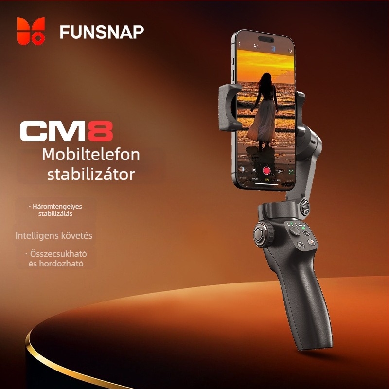 Telefonos gimbal stabilizátor, összecsukható, 3-tengelyes, AI arckövetés, Bluetooth, távirányító nélkül