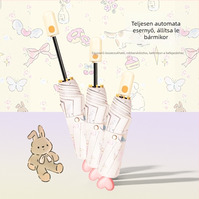 Automata összecsukható esernyő napra és esőre, UV védelem UPF>50, vinil bevonatú vászon, 8 acél bordázat, automatikus nyitás-zárás