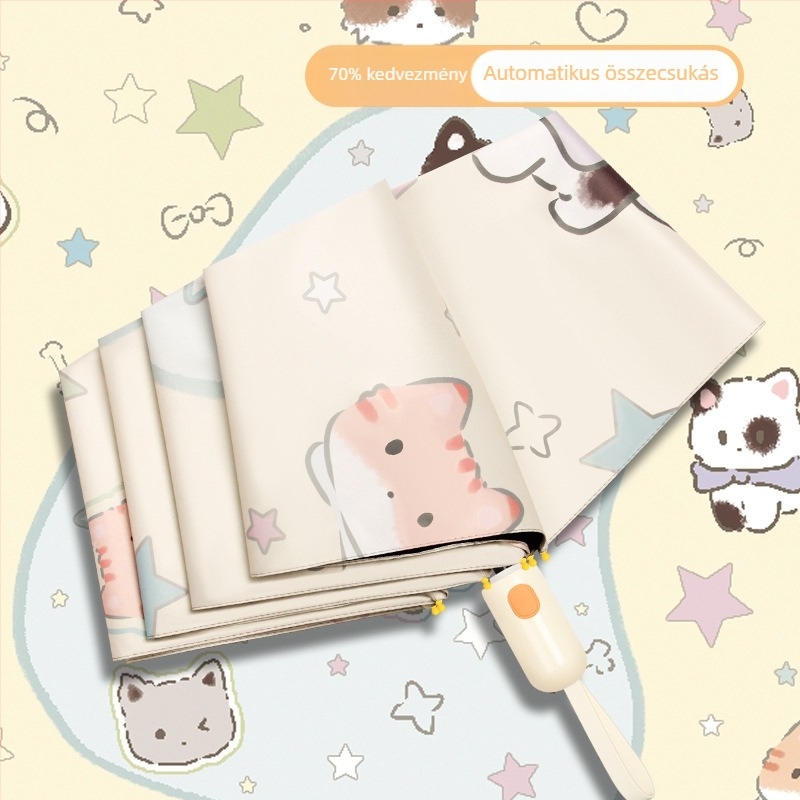 Automata összecsukható esernyő napra és esőre, UV védelem UPF>50, vinil bevonatú vászon, 8 acél bordázat, automatikus nyitás-zárás