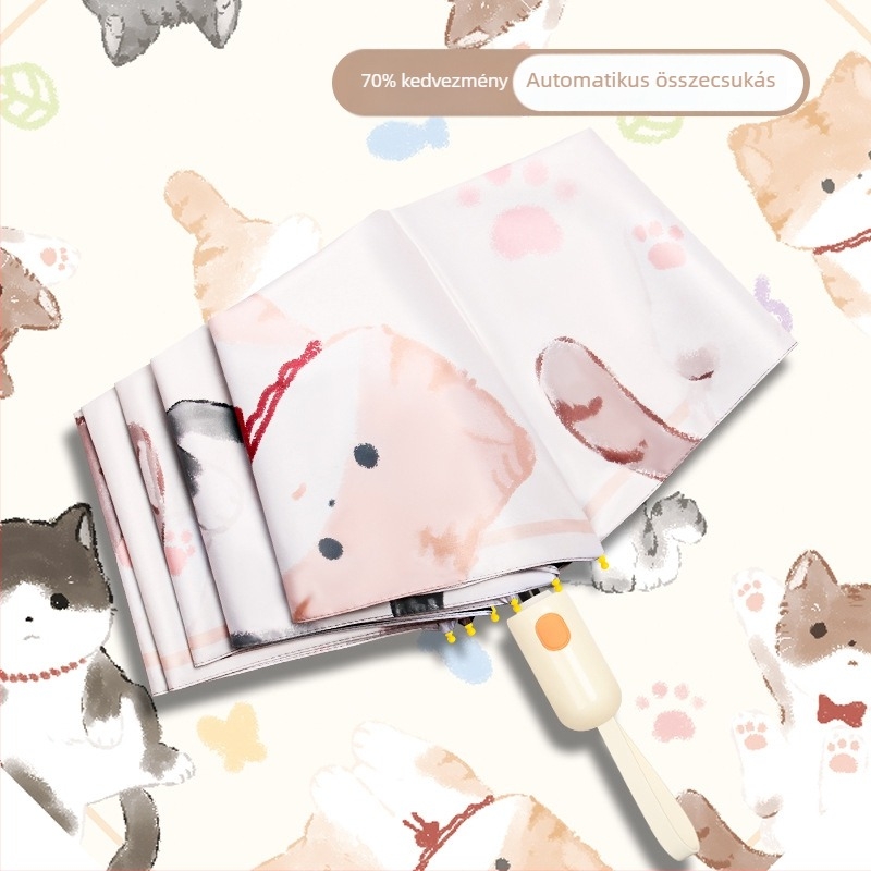 Automata összecsukható esernyő napra és esőre, UV védelem UPF>50, vinil bevonatú vászon, 8 acél bordázat, automatikus nyitás-zárás