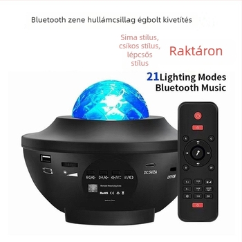 USB audió csillagos ég projektor hanggal, lézeres vízhullám-fény és LED éjszakai fény