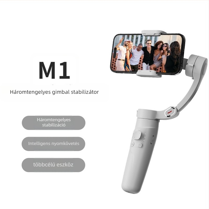 M1 okostelefon stabilizátor kézi gimbal, 3-tengelyes, remegés elleni, Bluetooth, távirányító, ABS