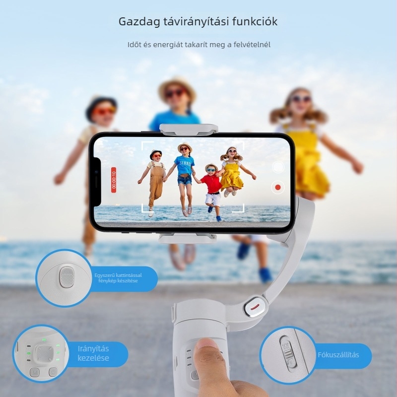 M1 okostelefon stabilizátor kézi gimbal, 3-tengelyes, remegés elleni, Bluetooth, távirányító, ABS