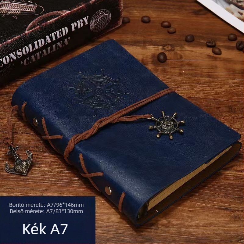 Retro európai stílusú kalóz jegyzetfüzet laza lapokkal, műbőr borító, Kraft papír oldalak