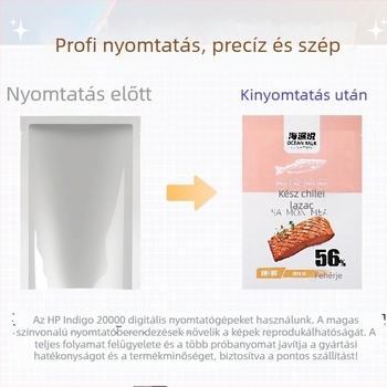 Háromoldalú záródású zacskók italok és élelmiszerek csomagolására, alumínium bevonatú anyag, logónyomtatás, önállóan álló zipzáras zacskók