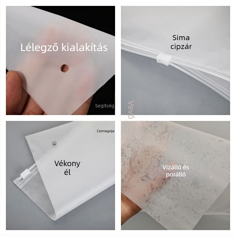 Utazási ruhatároló táska cipők és ruhák számára, átlátszó vízálló zsák, porvédő a fehérneműknek, zárási hossz 10–30 cm