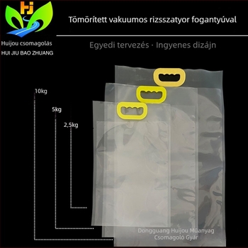 Sűrített, átlátszó vákuumos rizs csomagoló tasak, fogantyúval, köles és vegyes gabonák számára, nyomtatott