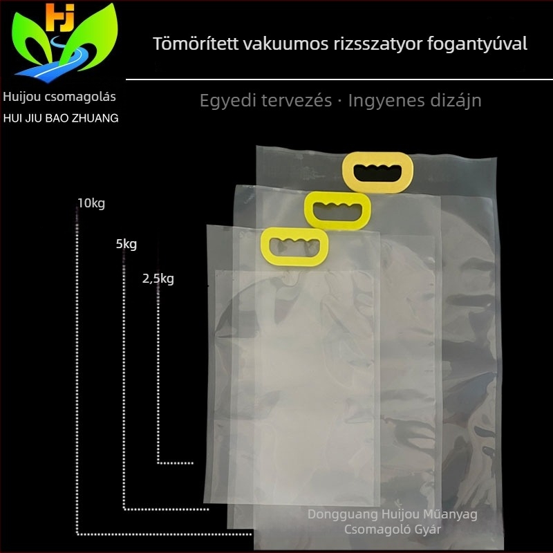 Sűrített, átlátszó vákuumos rizs csomagoló tasak, fogantyúval, köles és vegyes gabonák számára, nyomtatott
