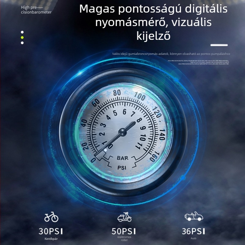 Meilong multifunkcionális kerékpár- és elektromos kerékpár magasnyomású hordozható pumpa, alumínium + ABS kivitel, kosárfújó eszköz