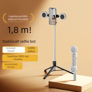 Z7 Alumíniumötvözetes Selfie Stick Tripod Bluetooth távirányítóval, kihúzható telefon-tartó és világítás élő közvetítéshez