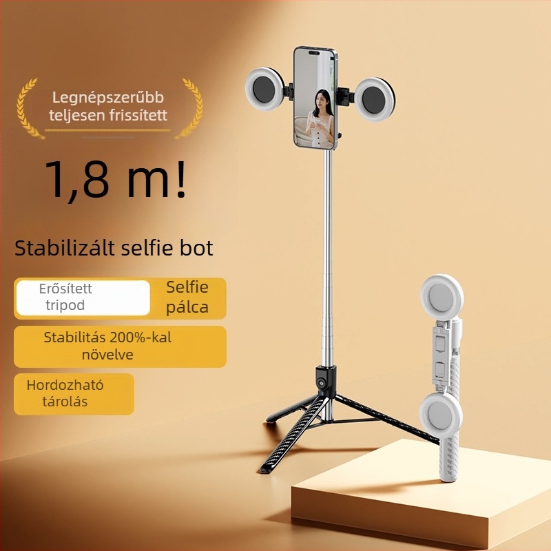 Z7 Alumíniumötvözetes Selfie Stick Tripod Bluetooth távirányítóval, kihúzható telefon-tartó és világítás élő közvetítéshez