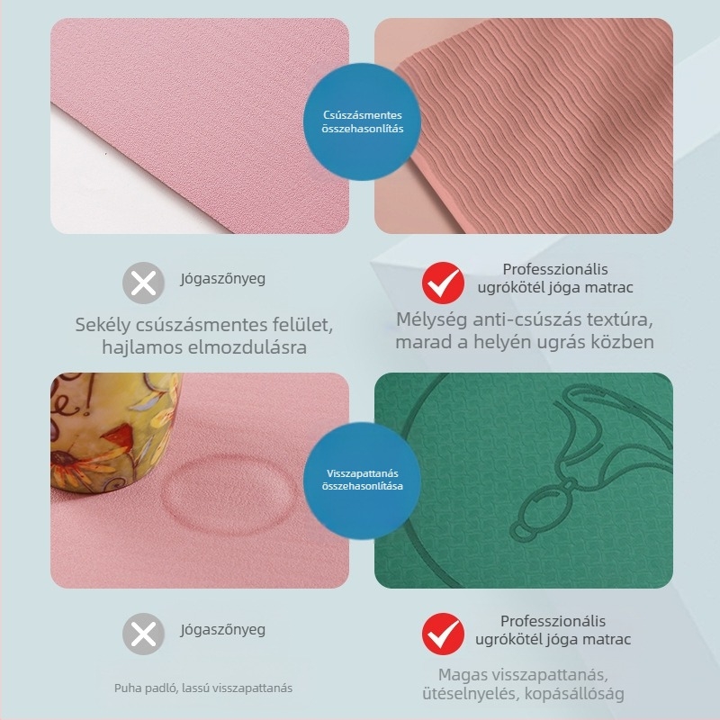Ugrálókötél talp zajszigeteléssel és csúszásmentes felülettel, TPE jóga matrac, súly 500–700 g, vastagság 8/10/15 mm