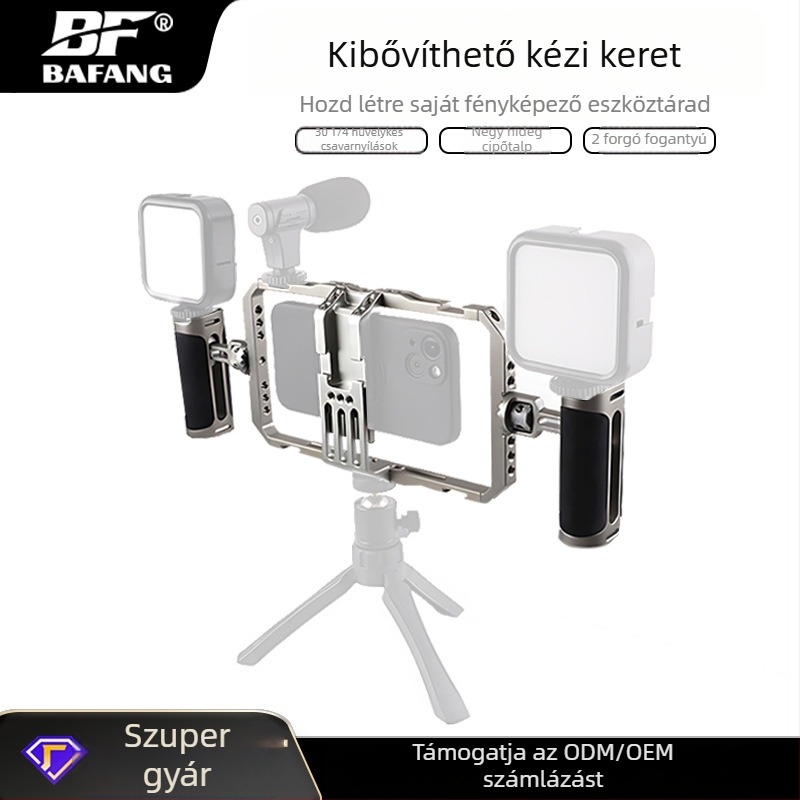 Mobiltelefon stabilizátor kettős fogantyúval, alumíniumötvözet, modell BF-01B, Domineering, teherbírás 2-5 kg