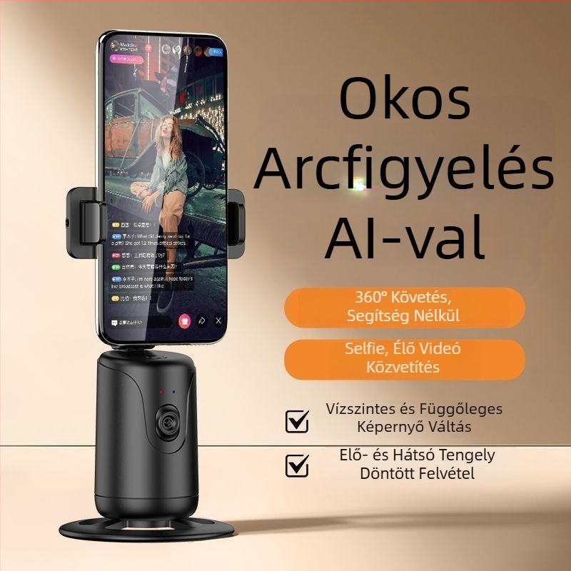 Asztali gimbal állvány AI panoráma követéssel, anti‑rezgés és anti‑elmozdulás stabilizációval, Bluetooth, távvezérlő
