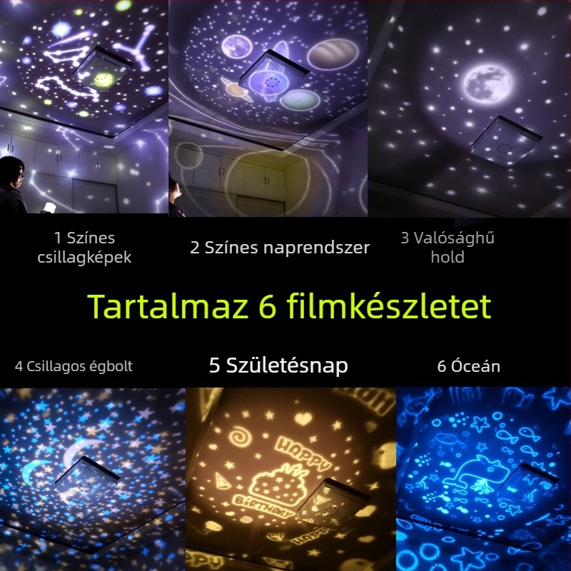 Csillagfény vetítő éjjeliszekrényhez – romantikus hangulatú éjjeli lámpa, gyermekeknek születésnapra