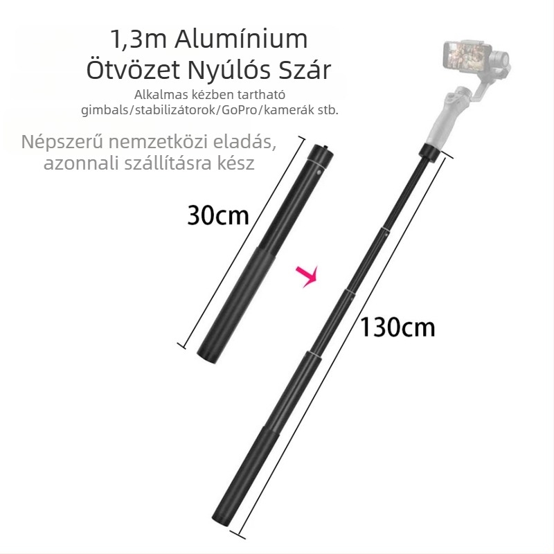 Ruby YC130 Alumínium ötvözetű kézi gimbal selfie-stick teleszkópos hosszabbítással, 5 részes, teherbírás 2–5 kg, kompatibilis gimbalokkal és kamerastabilizátorokkal