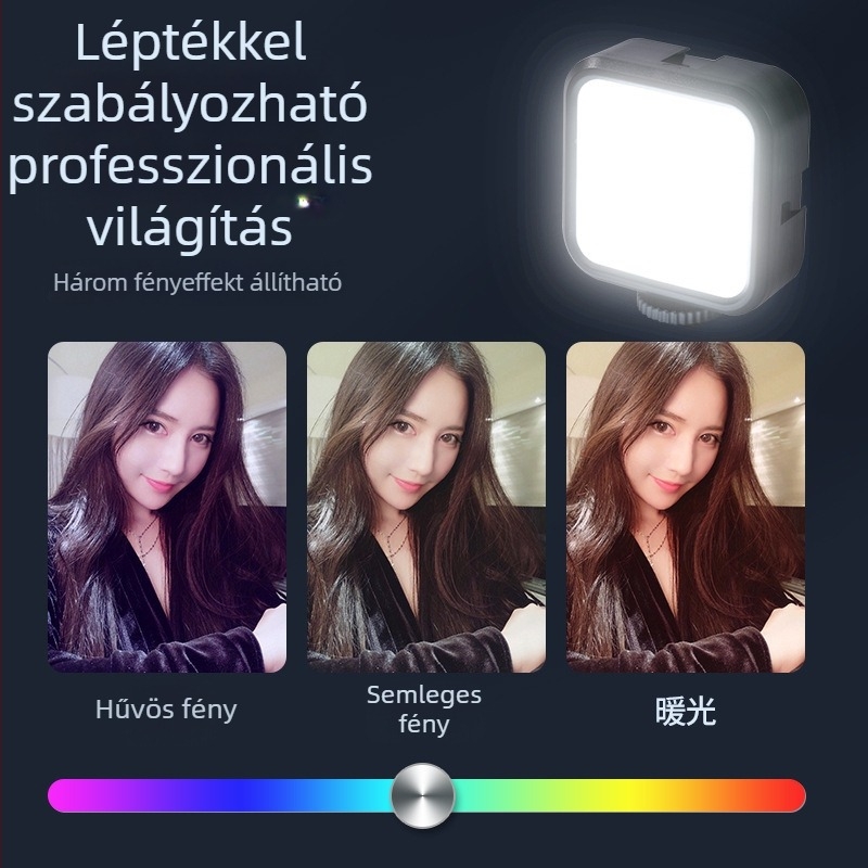 Univerzális telefonos kamerastabilizátor Bluetooth távirányítóval, anti‑rezgés, beépített világítás (műanyag)