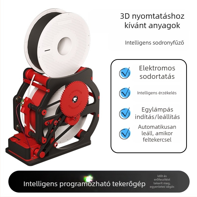 3D nyomtatáshoz filament tekercselő gép intelligens észleléssel, automatikus megállással és programozható tekercselő mechanizmussal