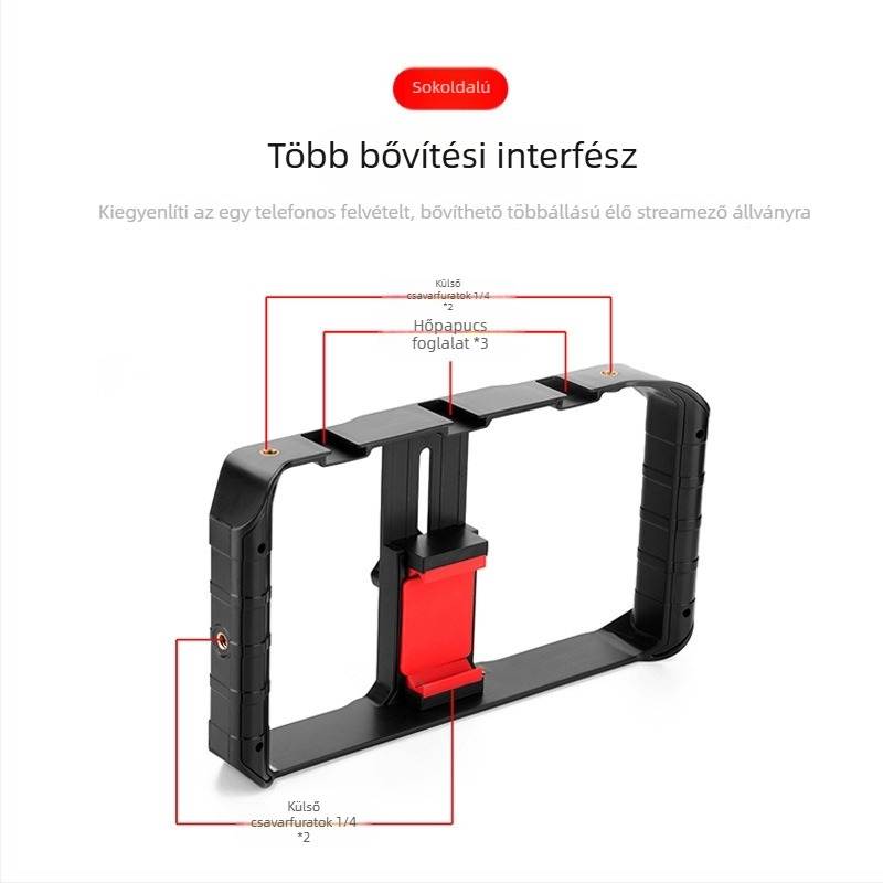 Mobiltelefon stabilizátor videófelvételhez – dupla kézben tartó rögzítő, ABS, Bluetooth nélkül, távirányító nélkül, testreszabható