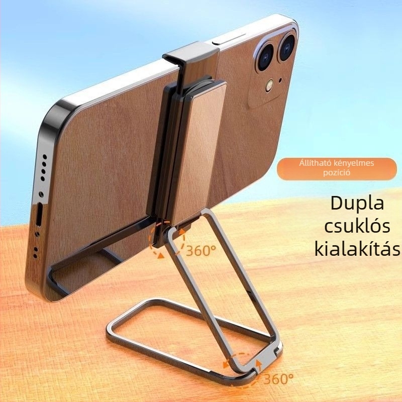 Fém telefon-tartó gyűrűvel, hátoldali klipsz és teleszkópos állvány