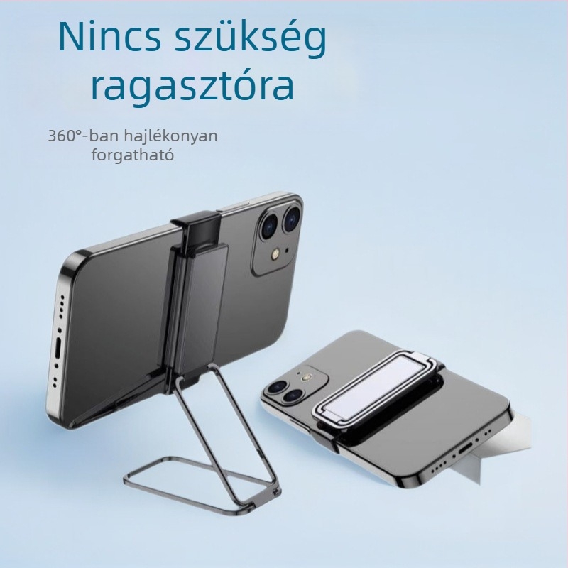 Fém telefon-tartó gyűrűvel, hátoldali klipsz és teleszkópos állvány