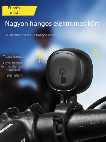 LD69 Kerékpár érintéses kürt, újratöltő elektromos csengő, magas hangerővel és figyelmeztető fénnyel, műanyag ház