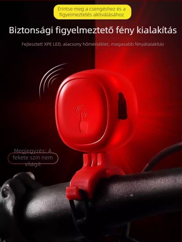 LD69 Kerékpár érintéses kürt, újratöltő elektromos csengő, magas hangerővel és figyelmeztető fénnyel, műanyag ház