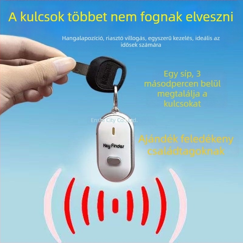 Kulcstartó riasztó az elvesztés elleni védelemhez, helymeghatározás és hangvezérlésű síp