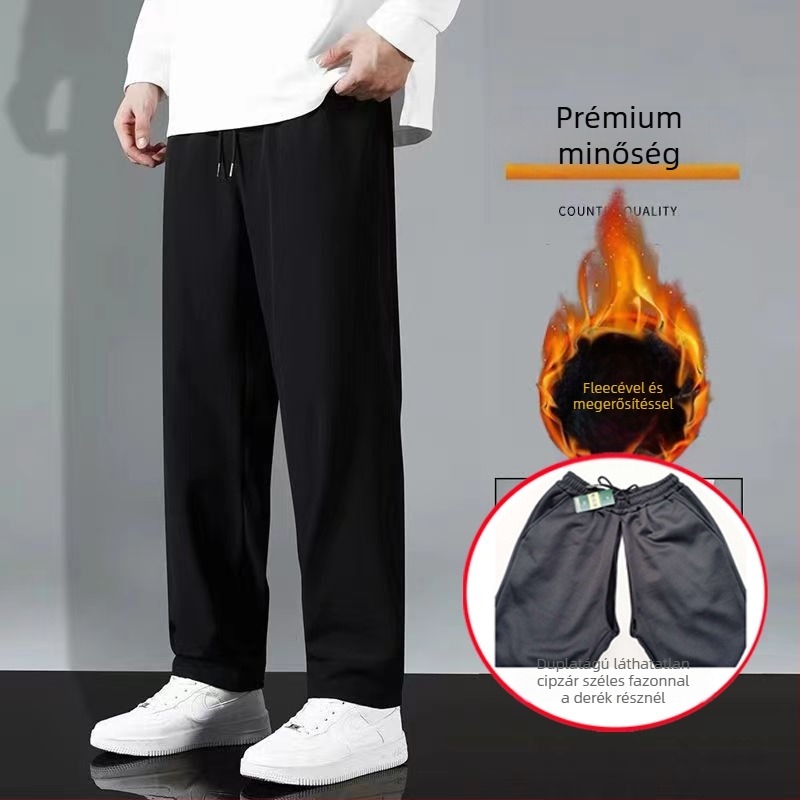 Férfi Ice Silk sportnadrág tavasz–nyárra, open-crotch és rejtett, dupla csúszkás zipzárral, egyenes szabás, laza derék, bambusz rost és poliészter-elasztán keverék