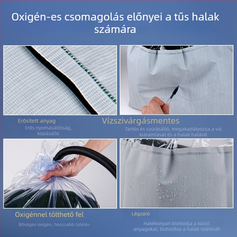 Élő halak oxigénnel történő szállítására szolgáló vastagított műanyag zacskó, csomagolás fiatal halak és élő halak számára, napi kapacitás 50 000