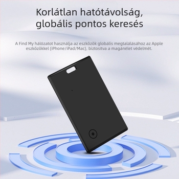 FindMy Card iOS-hoz - Bluetooth nyomkövető poggyászhoz, pénztárcához és kulcstartóhoz; hatótávolság 20 m, 220 mAh akkumulátor, méretek 44,4×39,3×8,45 mm, tömeg 10 g