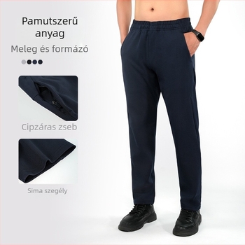 Férfi pamut sportos-casual nadrág, lazán szabott, egyenes szár, középső derekú, zsinórral záródó, zsebek, nedvességelvezető anyag