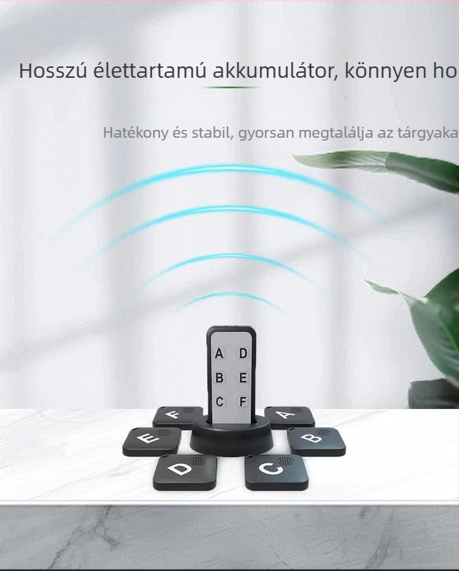 Belső tárgykereső One to Six modell, Bluetooth 5.3, 40 m hatótávolság, 190 mAh akkumulátor, méretek 84×33×7.5 mm