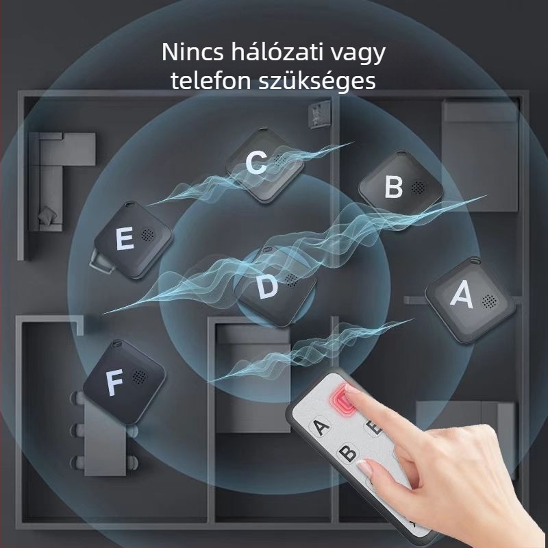 Belső tárgykereső One to Six modell, Bluetooth 5.3, 40 m hatótávolság, 190 mAh akkumulátor, méretek 84×33×7.5 mm