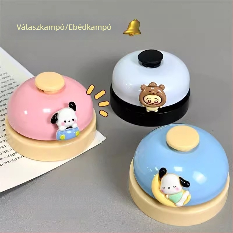 Rajzfilmszerű csengő, kézi nyomású, ötvözetből készült, egyenként csomagolva