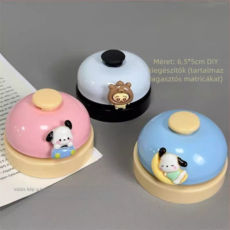 Rajzfilmszerű csengő, kézi nyomású, ötvözetből készült, egyenként csomagolva