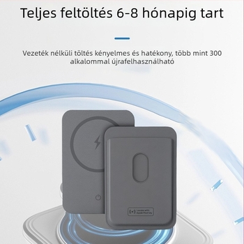 Mágneses telefon-tartó kártyatartóval és vezeték nélküli töltéssel, K03 modell, bőr + rozsdamentes acél, GPS követés Apple Find My-hoz