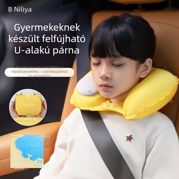 Gyerekeknek szóló felfújható U-formájú utazó nyakpárna, hordozható, plüss bevonattal (hordozható, plüss bevonat, nyaki támasz)