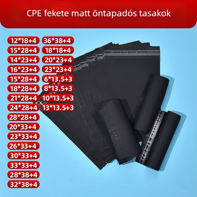 Fekete matt önzáró tasak ruhák csomagolására, vastag, átlátszatlan
