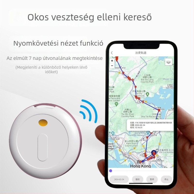 Vízálló Bluetooth GPS nyomkövető, P20A modell, Android és iOS kompatibilis, kulcstartóhoz csatlakoztatható
