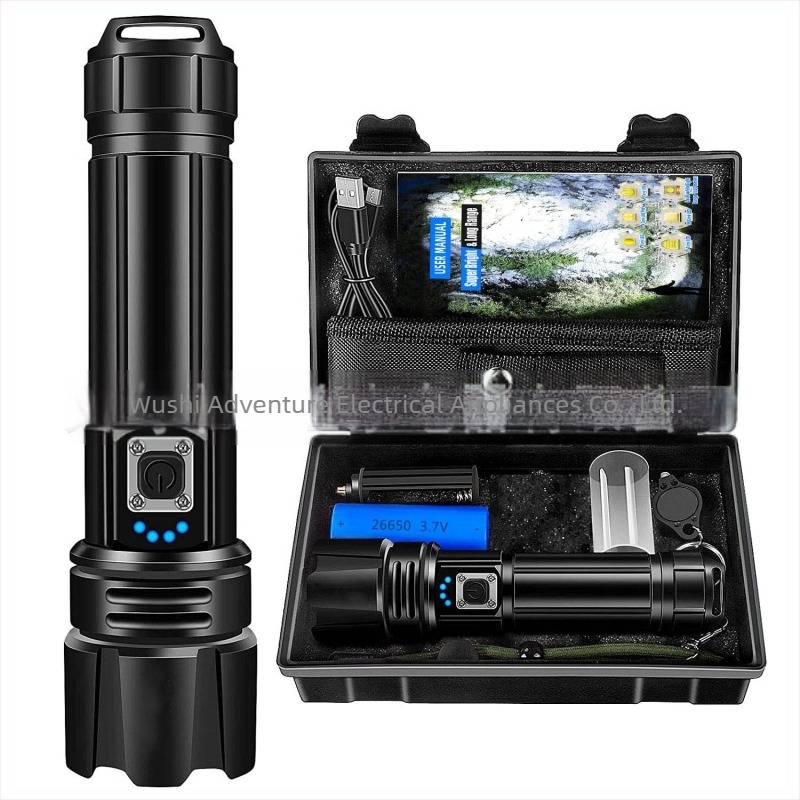Adventurer alumíniumötvözetű LED zseblámpa optikai zoommal, újratölthető, 20W, 500 m+ hatótáv