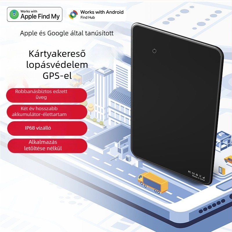 TRANGJAN P041 Kártya-típusú vízálló AirTag nyomkövető iOS-hez, egyedi logóval, akkumulátor kapacitása 540, hatótávolság 0.5