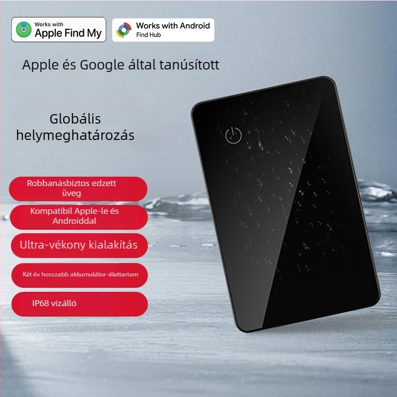TRANGJAN P041 Kártya-típusú vízálló AirTag nyomkövető iOS-hez, egyedi logóval, akkumulátor kapacitása 540, hatótávolság 0.5