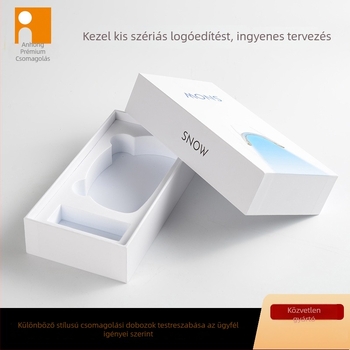 Bluetooth fejhallgató csomagoló doboz rögzített tálcával, 250gsm papír/karton, flock felület, logó nyomtatás